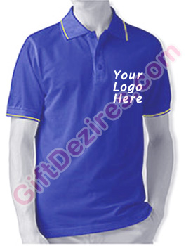 Designer Royal Blue and Yellow Color Company Logo Printed T Shirts